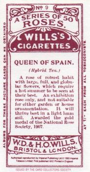1994 Card Collectors Society 1912 Wills's Cigarettes Roses (Reprint) #9 Queen of Spain Back