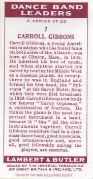 1992 Card Collectors Society 1936 Lambert & Butler Dance Band Leaders (Reprint) #7 Carroll Gibbons Back