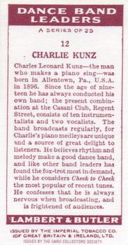 1992 Card Collectors Society 1936 Lambert & Butler Dance Band Leaders (Reprint) #12 Charlie Kunz Back