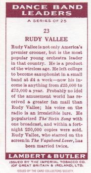 1992 Card Collectors Society 1936 Lambert & Butler Dance Band Leaders (Reprint) #23 Rudy Vallee Back