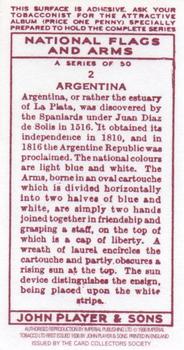 1996 Card Collectors Society 1936 Player's National Flags and Arms (Reprint) #2 Argentina Back