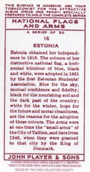 1996 Card Collectors Society 1936 Player's National Flags and Arms (Reprint) #16 Estonia Back