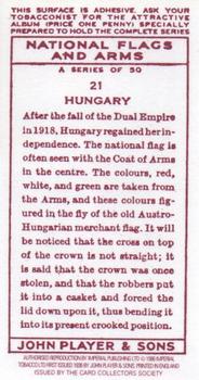 1996 Card Collectors Society 1936 Player's National Flags and Arms (Reprint) #21 Hungary Back