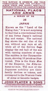 1996 Card Collectors Society 1936 Player's National Flags and Arms (Reprint) #26 Japan Back