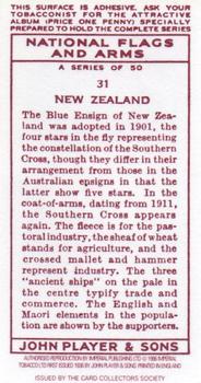 1996 Card Collectors Society 1936 Player's National Flags and Arms (Reprint) #31 New Zealand Back