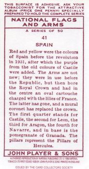 1996 Card Collectors Society 1936 Player's National Flags and Arms (Reprint) #41 Spain Back