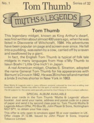 1982 Player's Tom Thumb Myths & Legends #1 Tom Thumb Back