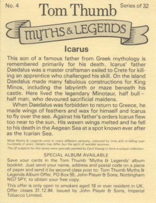 1982 Player's Tom Thumb Myths & Legends #4 Icarus Back