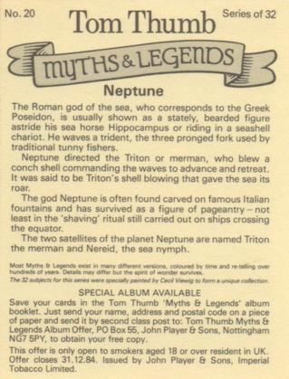 1982 Player's Tom Thumb Myths & Legends #20 Neptune Back