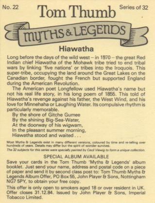 1982 Player's Tom Thumb Myths & Legends #22 Hiawatha Back