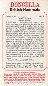 1983 Doncella British Mammals #9 Common Seal Back