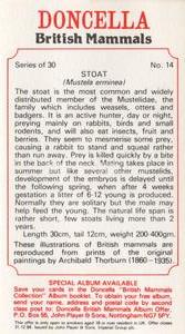 1983 Doncella British Mammals #14 Stoat Back