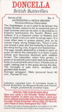 1984 Doncella British Butterflies #4 Gatekeeper or Hedge Brown Back