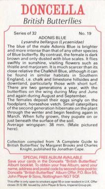 1984 Doncella British Butterflies #19 Adonis Blue Back