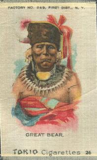 1910 American Tobacco Indian Chiefs Silks (S67) #26 Great Bear Front