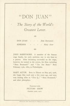 1927 Amalgamated Press Films of 1927 #NNO Don Juan Back