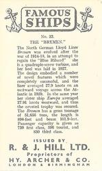 1940 R. & J. Hill Famous Ships #33 The Bremen Back