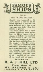 1940 R. & J. Hill Famous Ships #44 The Marie Celeste Back