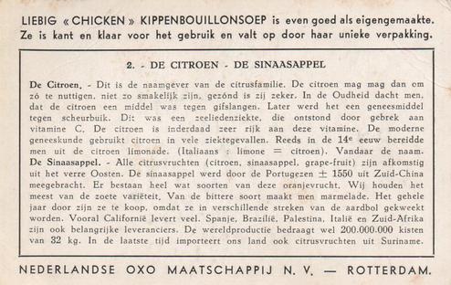 1952 Liebig/Oxo Uitheems Fruit (Exotic Fruits) (Dutch Text) (F1541, S1537) #2 De Citroen - De Sinaasappel Back