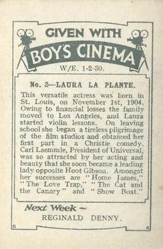 1930 Boys' Cinema Film Stars #3 Laura La Plante Back