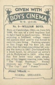 1930 Boys' Cinema Film Stars #5 William Boyd Back