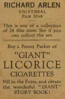 1932 Australian Licorice Film Stars Grey 1st Series #NNO Richard Arlen Back