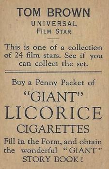 1932 Australian Licorice Film Stars Grey 1st Series #NNO Tom Brown Back