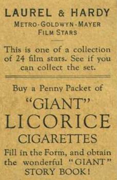 1932 Australian Licorice Film Stars Grey 1st Series #NNO Stan Laurel / Oliver Hardy Back