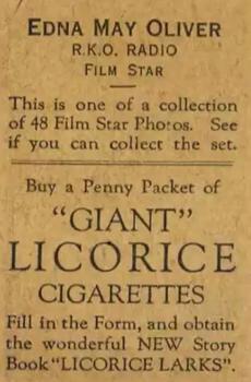 1932 Australian Licorice Film Stars Grey 2nd Series #NNO Edna May Oliver Back