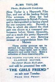 1916 Girls Friend Silk Actresses #NNO Alma Taylor Back