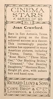 1932 Lloyd's Cinema Stars #1 Joan Crawford Back
