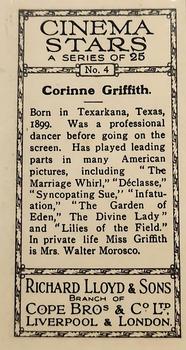1932 Lloyd's Cinema Stars #4 Corinne Griffith Back