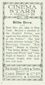 1932 Lloyd's Cinema Stars #10 Billie Dove Back