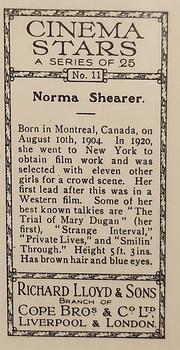 1932 Lloyd's Cinema Stars #11 Norma Shearer Back