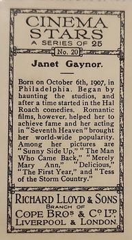 1932 Lloyd's Cinema Stars #20 Janet Gaynor Back