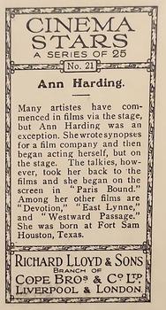 1932 Lloyd's Cinema Stars #21 Ann Harding Back
