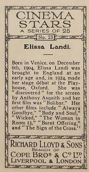 1932 Lloyd's Cinema Stars #23 Elissa Landi Back