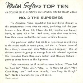 1967 Mister Softee's Top Ten #2 The Supremes Back