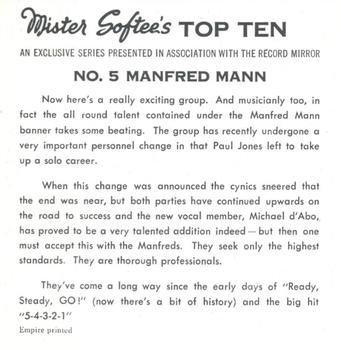 1967 Mister Softee's Top Ten #5 Manfred Mann Back