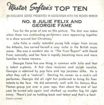 1967 Mister Softee's Top Ten #8 Julie Felix / Georgie Fame Back