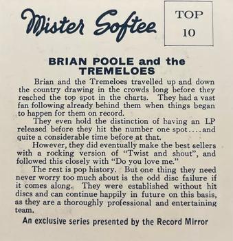 1964 Mister Softee Top Ten #NNO Brian Poole and the Tremeloes Back