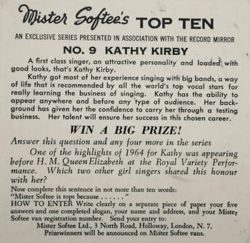 1965 Mister Softee’s Top Ten #9 Kathy Kirby Back