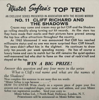 1965 Mister Softee’s Top Ten #11 Cliff Richard and The Shadows Back