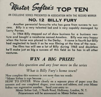 1965 Mister Softee’s Top Ten #12 Billy Fury Back