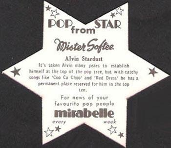 1975 Mister Softee Pop Stars #NNO Alvin Stardust Back