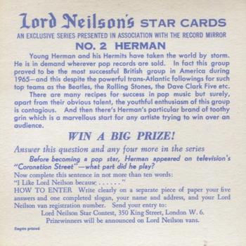 1966 Lord Neilson's Star Cards #2 Herman Back