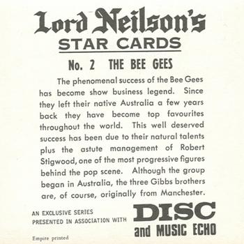 1969 Lord Neilson's Star Cards #2 The Bee Gees Back
