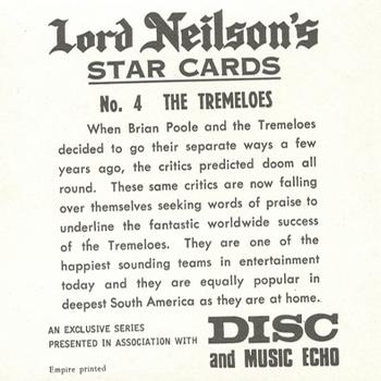 1969 Lord Neilson's Star Cards #4 The Tremeloes Back