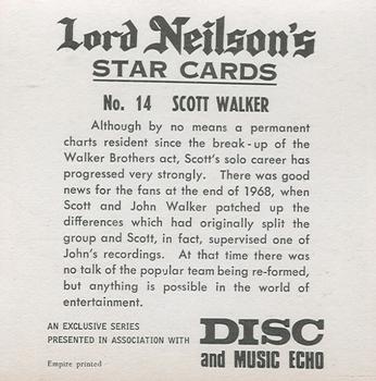 1969 Lord Neilson's Star Cards #14 Scott Walker Back
