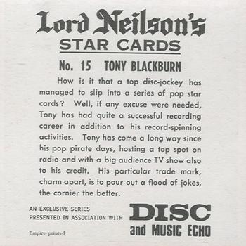 1969 Lord Neilson's Star Cards #15 Tony Blackburn Back